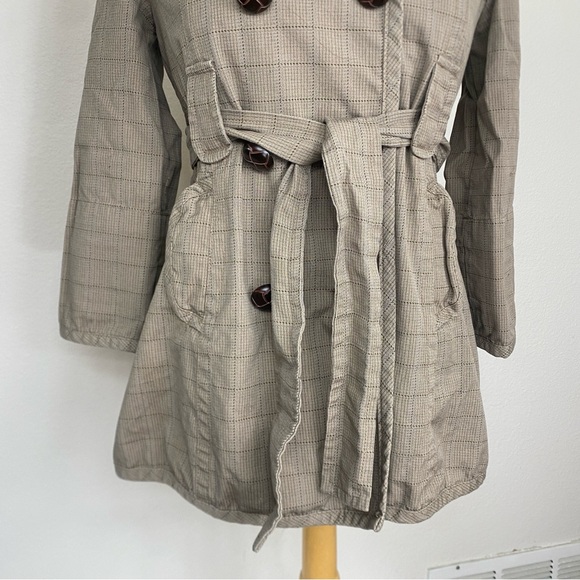 Costa Blanka Women's Brown Plaid Short Trench Jacket Size 4 Classic Academia - Picture 6 of 15